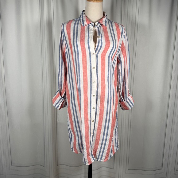 Artisan Ny Dresses & Skirts - Artisan NY 100% Linen Striped Button-Down Shirt Dress Muted Coastal Tunic-Medium